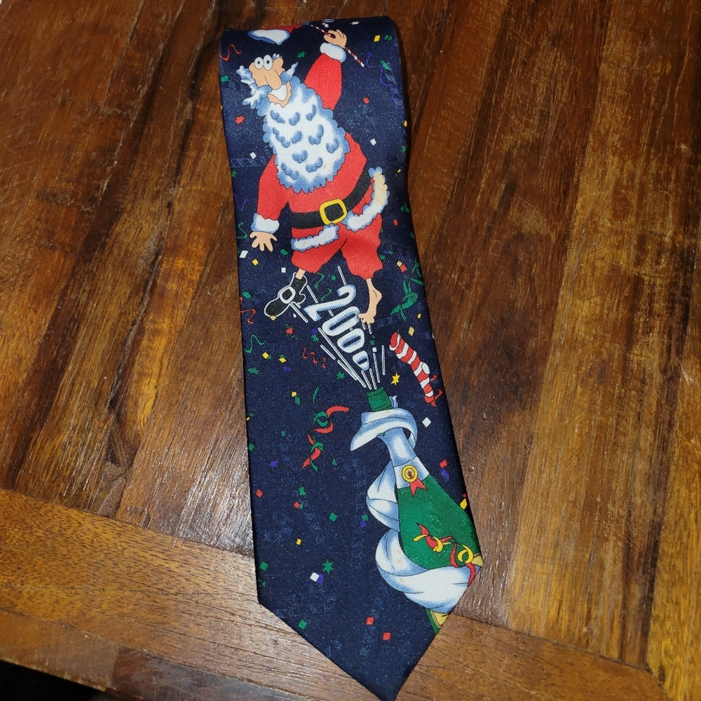 Vintage Hallmark Y2K Christmas Tie Santa Champagne